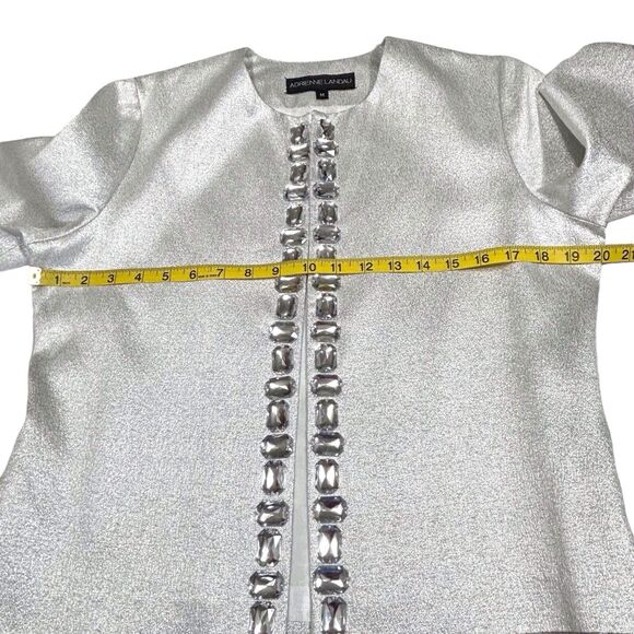 Adrienne Landau Cropped Evening Jacket Silver Metallic Embellished Womens Medium - Picture 10 of 13